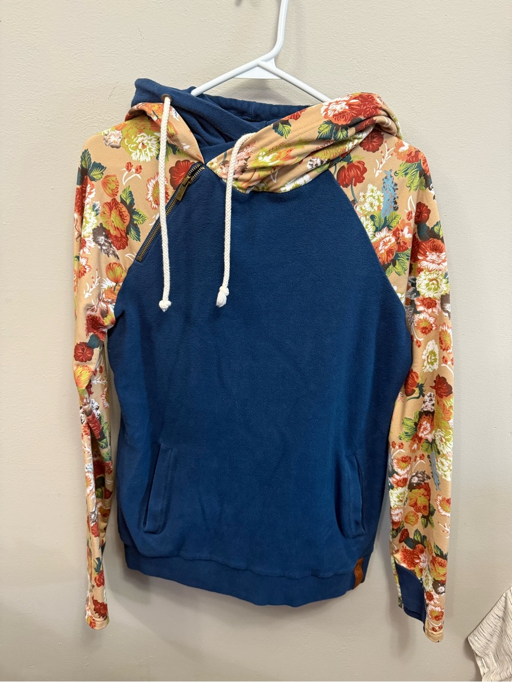 Ampersand Floral & Blue Hoodie w Double Hood/Thumbholes Womens Medium